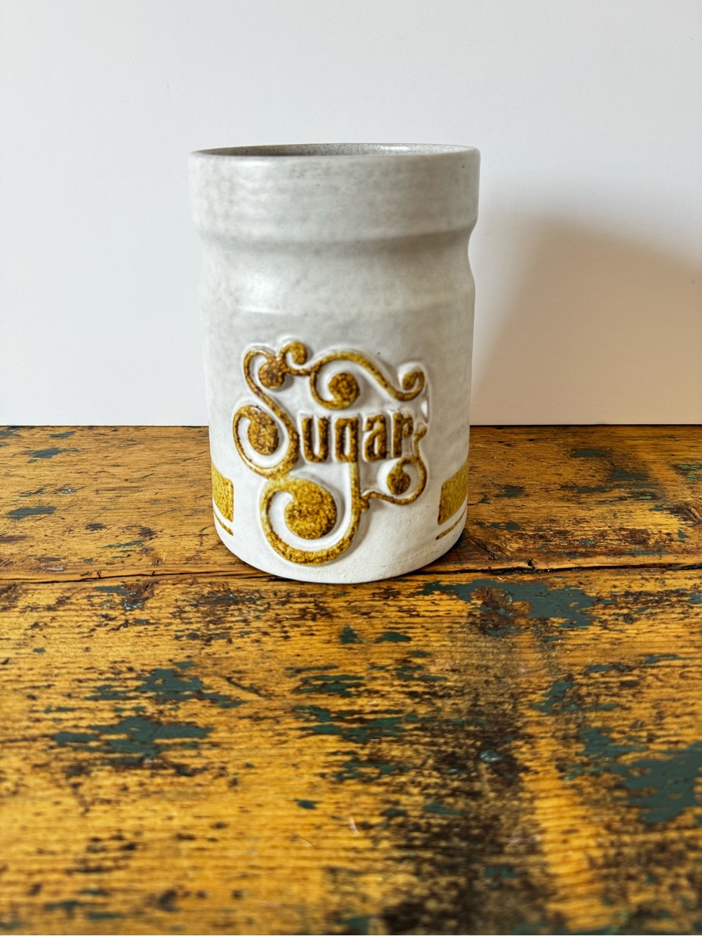 White Ceramic Sugar Canister with Goldish Wheat Accents